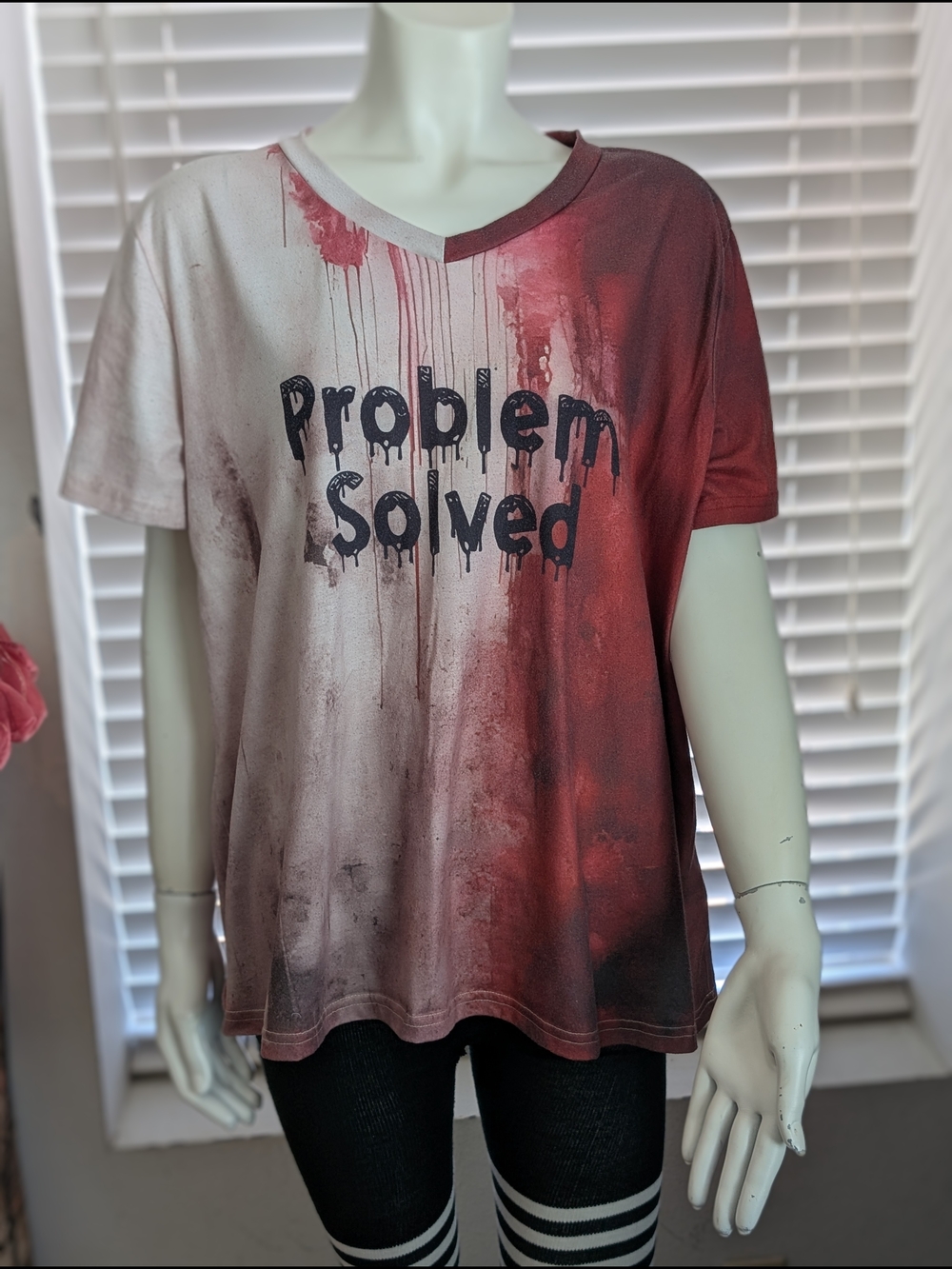 Graphic 'Problem Solved' Ombre Tee - Red & Cream